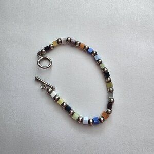 Silpada B0641 Moonglow Glass Bead Sterling Silver Bracelet Toggle Vintage